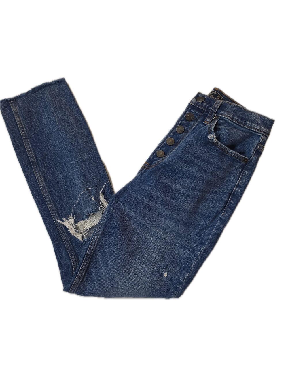 Abercrombie & Fitch Jeans Womens 24 Blue Ultra High Rise Mom Distressed Denim